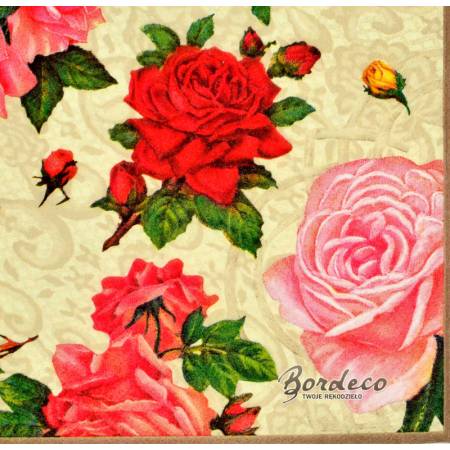 Serwetka decoupage firmy R&F róże 33x33cm